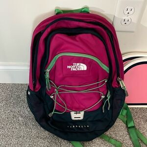 North Face Isabella Hot Pink Gray Green Kids Youth School Backpack Shoulder Bag